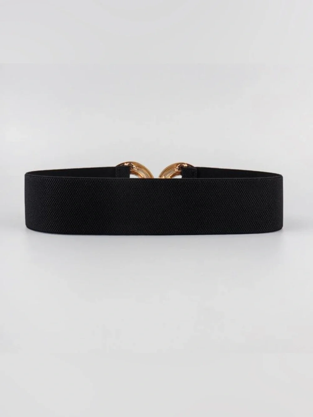 Gold Buckle Black Elastic Waist Belt - Women's Accessory